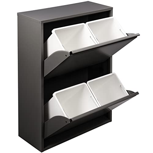 PrimeMatik - Cubo de Basura metálico con 4 Compartimentos Negro para Reciclaje