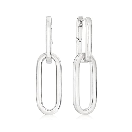 Ross-Simons Italian Sterling Silver Paper Clip Link Hoop Drop Earrings3