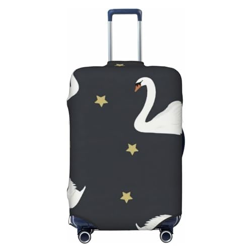 White Swans On A Black Starry Background Luggage Cover, Protective Washable Suitcase Cover - Travel High Elastic Fibers Suitcase Protector Fits Medium