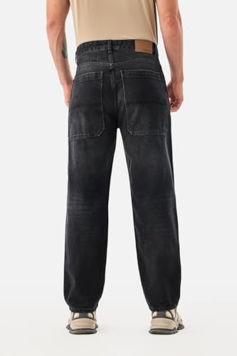 Image of SNITCH Men Jeans for Street Wear | Baggy Fit Washed Pattern Wide-Leg Style | 100% Cotton Non-Stretchable Denim Weave for Ultimate Comfort & Casual Outings