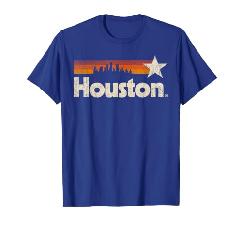 Vintage Houston City - Texas T-Shirt Houston Strong Stripes T-Shirt, Men, Royal Blue, Large