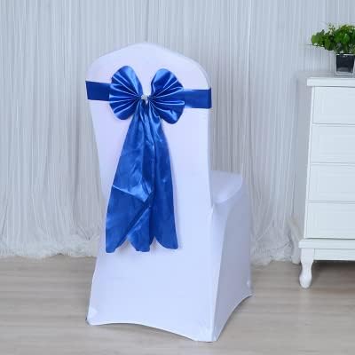 Gold/Silver Wedding Chair Knot Decoration Chair Sash Long Tail Bow Tie Sash Spandex Ribbon - Red (Royal Blue)