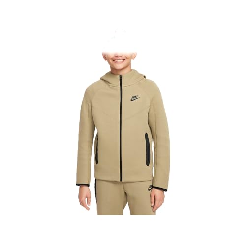 Nike Sportswear Tech Fleece Big Kids’ (Boys’) Full-Zip Hoodie (FD3285-276, Neutral Olive/Black/Black)