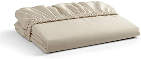 100% Cotton Percale Fitted Sheet Twin Size, Ivory, 1 Deep Pocket Fitted Sheet, Crisp and Cool Strong Bed Linen, 39"X75"+15"