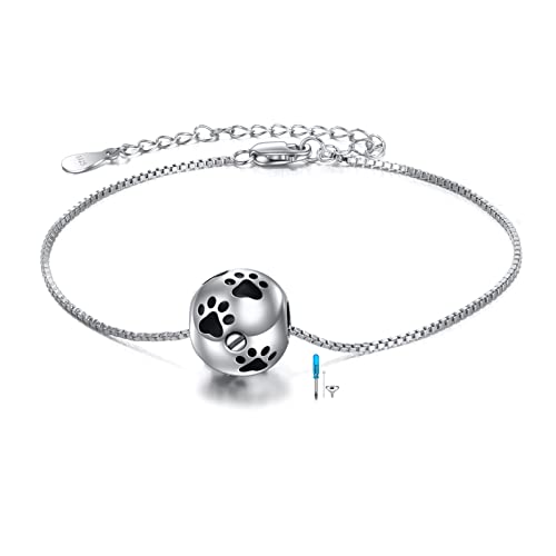JERWLI Bracelet urne en forme de patte pour cendres en argent sterling pour chien chat animal de compagnie imprimé patte crémation bijoux pour animaux de compagnie cendres d'animaux de compagnie