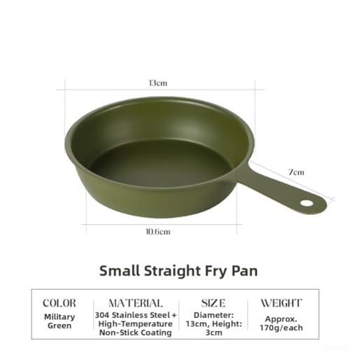 Compact Outdoor 304 Stainless Steel Camping Frying Pan - Lightweight Non-Stick Skillet for Hiking and Travel (Army Green) - Image 2