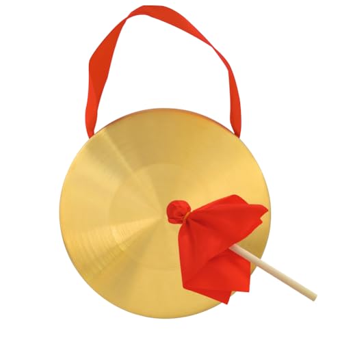 Hooshing Gong Instrument 8.7 Inch Chinese Traditional Percussion Instrument Brass Gong with Mallet and Red Ribbons for Festival Celebration Party Cheering