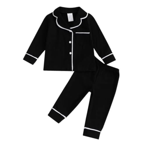 Balaflyie Baby Button Down Pajamas Set Shirt and Pants Toddler Cotton Pjs Long Sleeve Sleepwear (Black,18-24 Months)