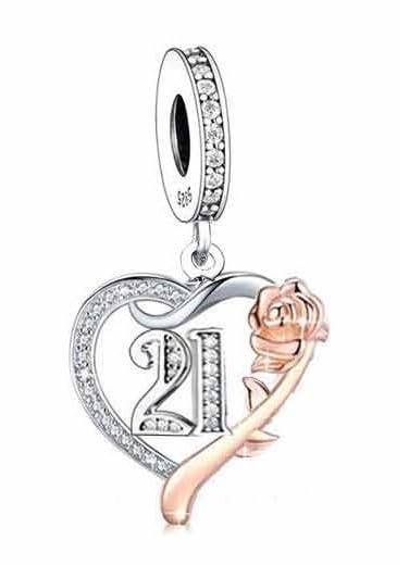 Abalorio de plata 925 de corazón y flor compatible con pulseras Pandora para mujer