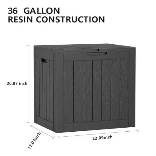 Image of 36 Gallon Outdoor Deck Box,Storage Lockable Waterproof Patio Furniture,Garden Tools,Cushions,Pool Accessories Outside Storage Resin Box(Black)