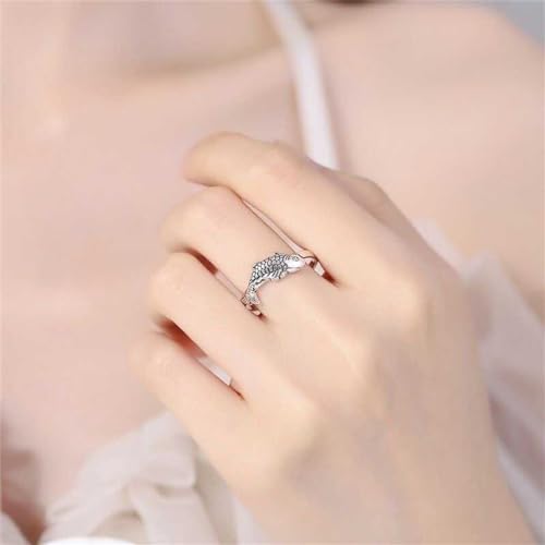 OIDIMS Cute Little Fish Fashion Ring Finger Band for Women Koi Carp Lucky Statement Adjustable Open Dainty Vintage Antique Promise Ring Wedding Bands Extendable Knuckle Middle Comfort Fit2