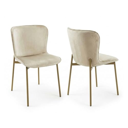 Image of EVRE Dining Chairs Set of 2 | Upholstered Velvet Seat with Powder Coated Metal Frame | Modern Accent Chairs for Kitchen, Dining Room, Bedroom or Cafe. (Velvet Beige, Bronze Metal)