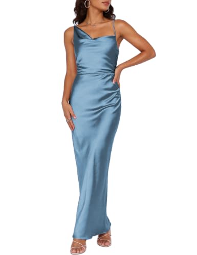 Image of Formal Satin Silk Spaghetti Strap Maxi Dresses for Women Wedding Guest