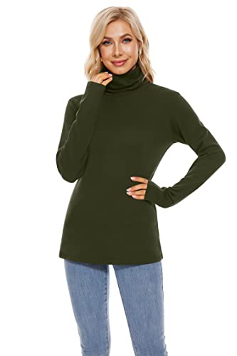 Image of TAIPOVE Cotton Fleece Lined Turtleneck Top for Women Long Sleeve Mock Turtle Neck Lightweight Sweater Thermal Underwear Shirt