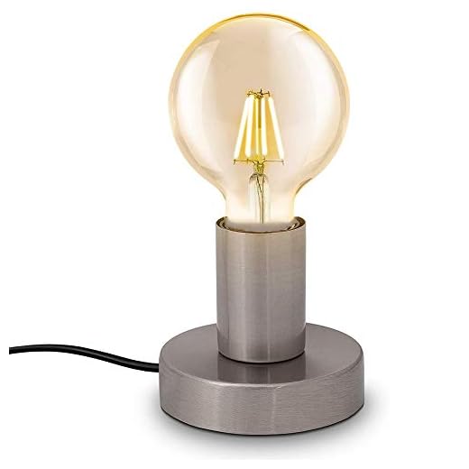 Chao Zan Moderne industrielle Métal Lampe de table,douille E27,pour LED ampoule, jusqu'à 60W, lampadaire avec prise et interrupteur, lampe de chevet, lampe de table,no ampoules, Ø10cm(nickel mat)