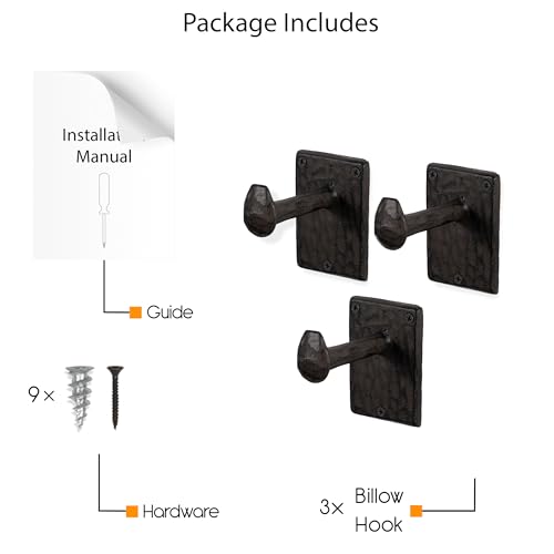 Rustic State Billow Wall Mount Cast Iron Hooks Coat Towel Bag Hat Hanger Railroad Spike Rack With Hammered Effect Texture Black Set Of 3 thumb #6