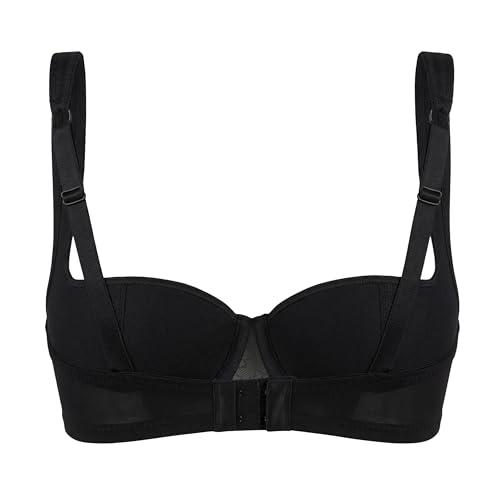 Image of Rosme Women's Balconette Bra with Push Up Effect Plus Size Sexy Lace Demi Half Cup Bra Underwired Low Cut Mesh Bras Grand
