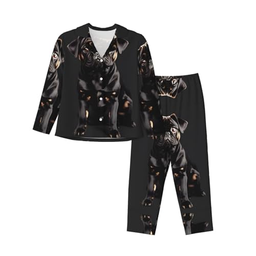 Ensemble de pyjama imprimé carlin noir EdWal pour femme avec haut manches longues et pantalon