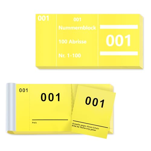 Lose Tombola 1-100 Nummern Doppelnummern Tombola Verlieren 5X10cm Blocchetti Numerati Abrisse Nummernblock Tombola Preise für Events Party Verlosungen Quittungsblöcke Ausstellung Raffle Ticket Gelb