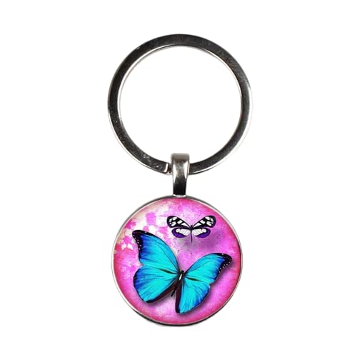 3 Color clásico redondo aleación tiempo cristal joyas mariposa colgante llavero mujer joyería para mapear personalizado privado, blanco, L Cover