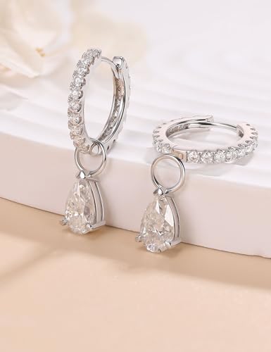 Ladylike 2.72cttw Moissanite Huggie Hoop Earrings for Women Pear Cut Dangle Drop Earrings D Color VVS1 Clarity 925 Sterling Silver Hypoallergenic Ear Jewelry3