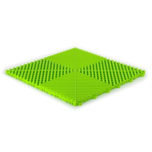 Lot de 6 dalles de sol clipsables - VERT VIF - (0,96m²) pour garage, cellier, atelier, abris de jardin. Marque CLIC & dalle, série CLASSIC - Effet Damier 40x40cm. Intérieur-Extérieur. Pose rapide.