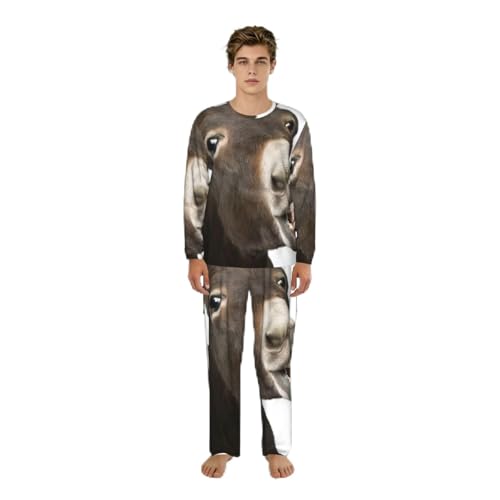 Pyjama homme imprimé âne amusant ensemble de détente à manches longues du S au 3XL confort
