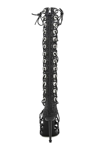 Image of STUPMARY Women Peep Toe Sandals Cut-outs Cross-tied Lace Up High Heeled Gladiator Sandals Zipper Over The Knee Bootie Summer