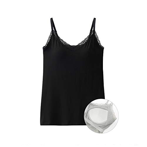 SLIMBELLE Mujer Camiseta de Tirantes con Sujetador Incorporado Top de Encaje de...
