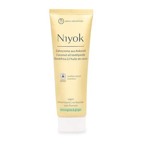 Niyok Pasta de dientes de aceite de coco orgánico 'Lemongras & Jengibre' (75 ml) • Pasta de dientes natural para dientes blancos • Cuidado intensivo y frescura • Protege las encías • Sin flúor y
