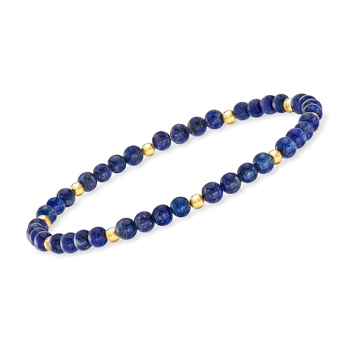 Pure Collection by Ross-Simons 4-4.5mm Lapis Bead Stretch Bracelet With 14kt Yellow Gold. 7 inches