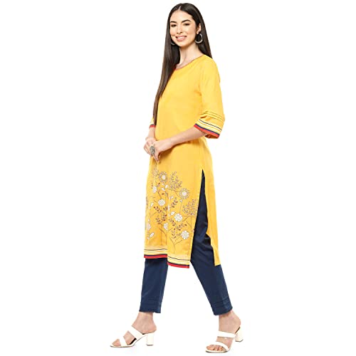 Image of Mustard Art Silk Straight Kurta