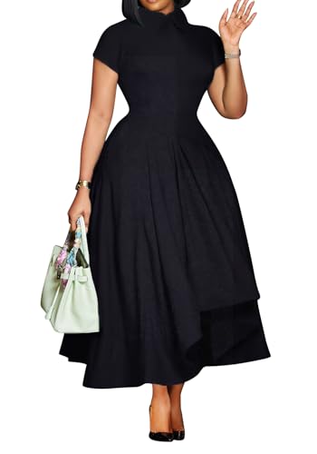 Image of Women A-Line Long Dress Polo Collared Short Sleeve Plus Size Casual Dresses Flared Swing Dress Elegant Maxi Dresses