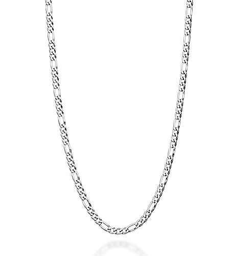 Miabella Italian 925 Sterling Silver, 18K Gold Plated 3mm Diamond-Cut Figaro Link Chain Necklace for Women Men, Made in Italy