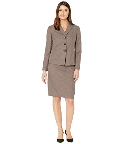 Le Suit Three-Button Notch Collar Heathered Novelty Slim Skirt Suit Espresso/Multi 10