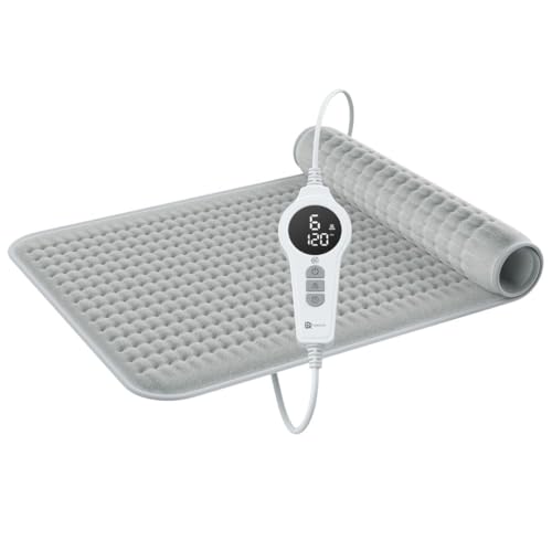 BR Bringer Infrarot Heizkissen mit Abschaltautomatik - 6 Heizstufen (25-60°C), Überhitzungsschutz, Maschinenwaschbar, LED Display, sehr weiches Flanell (Grau, 90 x 50 cm)