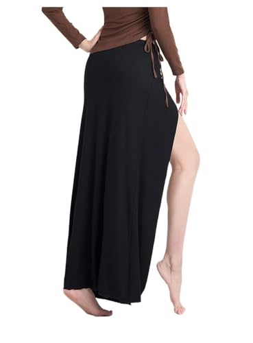 WYNYMKO Kvinnor magdans lång klänning kvinnor aftonklänning vuxen delad smal kjol dam magdans scen prestanda träningskostymer danskjol, Svart, XL