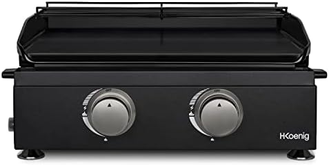 H.Koenig Plancha PLX1022 au Gaz 2 Brûleurs U Acier Inoxydable, Plaque Cuisson Fonte Émaillée, A...