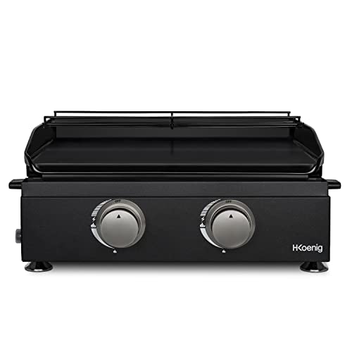 H.Koenig Plancha PLX1022 au Gaz 2 Brûleurs U Acier Inoxydable, Plaque Cuisson Fonte Émaillée, Alimentation Gaz Propane ou Butane, Répartition Homogène de la...