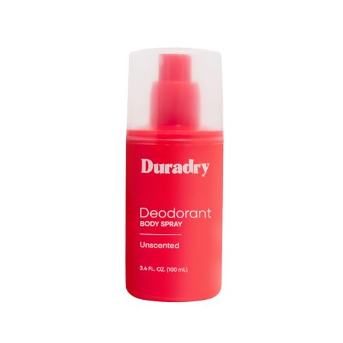 Duradry Aluminum-Free Deodorant Body Spray for Men and Women Unscented Deodorant for Whole Body Natural Odor Neutralizer Clear and Residue Free Non-Staining 3.4 Fl Oz