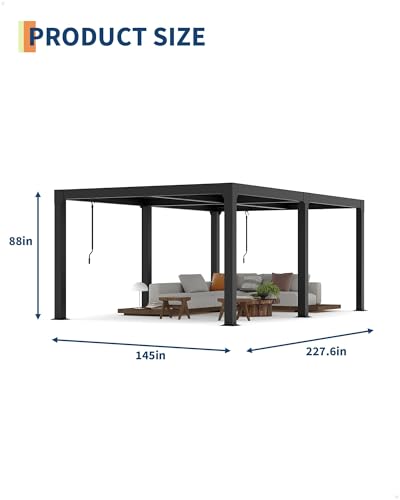 Image of 12X20 FT Louvered Pergola with Adjustable Roof, Integrated Drainage System, Easy Installation, Outdoor Pergola for Backyard, Garden, Poolside, Hardtop Gazebo