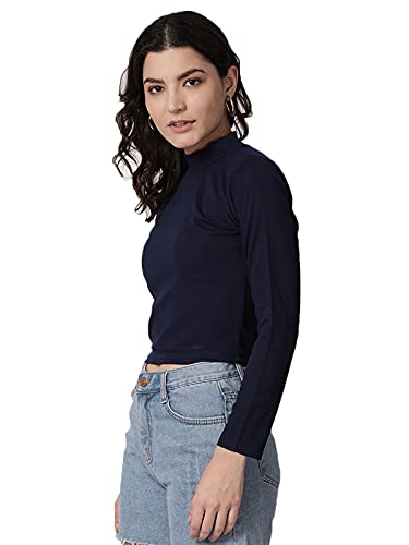 Image of SIRIL Women's Regular Fit Knitted Crop T-Shirt
