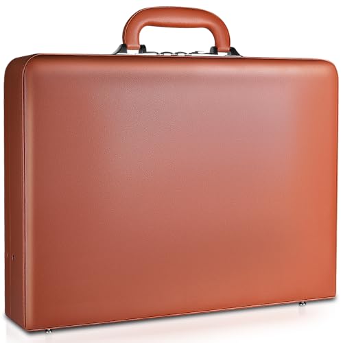 Image of Hard Case Leather Attache for Professionals,Business Briefcase with Lock for Men