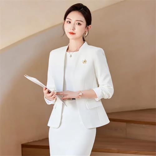 Women's Solid Color Stand Collar Long Sleeve Two Piece Slim Fit Suit and Dress Set3
