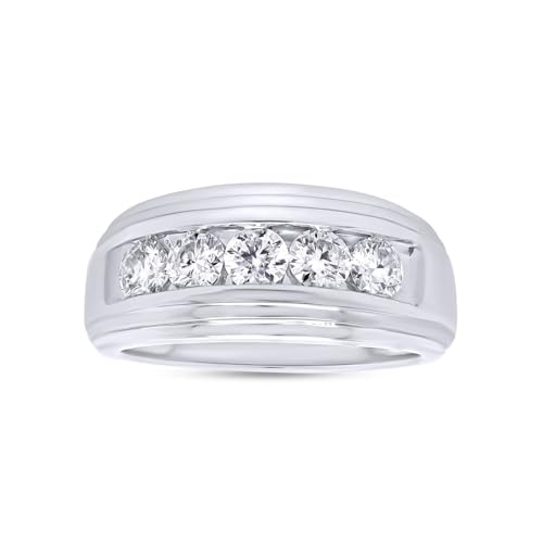 SAVEARTH DIAMONDS Round Lab Created Moissanite & Lab Grown Diamond Men's Anniversary Wedding Band Ring In 14k Gold Over Sterling Silver (0.50 Cttw To 2.00 Cttw)