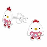Monkimau Pendientes de botón con forma de pollo en plata 925 Joyería Pendientes de plata Pendientes médicos para niñas, mujeres y adolescentes