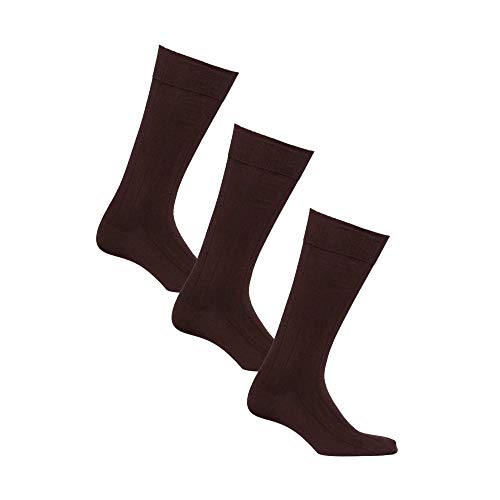 Diabetic Socks for Men by Sugar Free Sox Mid-Calf Ribbed 3 Pairs | Improve Foot Health Comfort Circulation | Seamless Toe | Non-Binding Top (10-13, Brown)