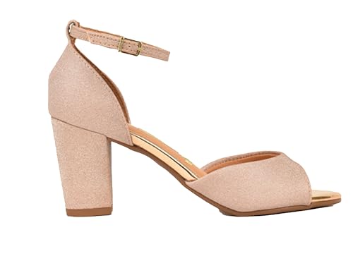 Vizzano - Sandalia Tacón Ancho - Tacón ancho 7,5 cm- Sandalia de Mujer - Acabado Brillante - Color Rosado -Plantilla Acolchada y Suela Antideslizante - Talla 37 - Comodidad y Estilo