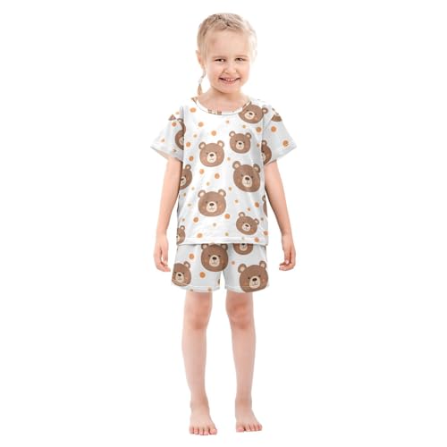 ALAZA Cartoon Bear Polka Dots Pajamas Short Sleeve 2 Piece Sleepwear Top and Bottom Pajama Set Unisex3