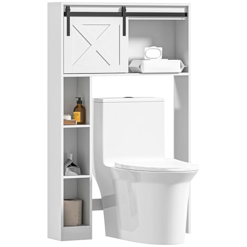 HOMCOM Meuble WC Dessus de Toilette Meuble Toilettes WC Rangement Armoire de Rangement de Salle de Bain avec Porte coulissante, Compartiments et étagère...